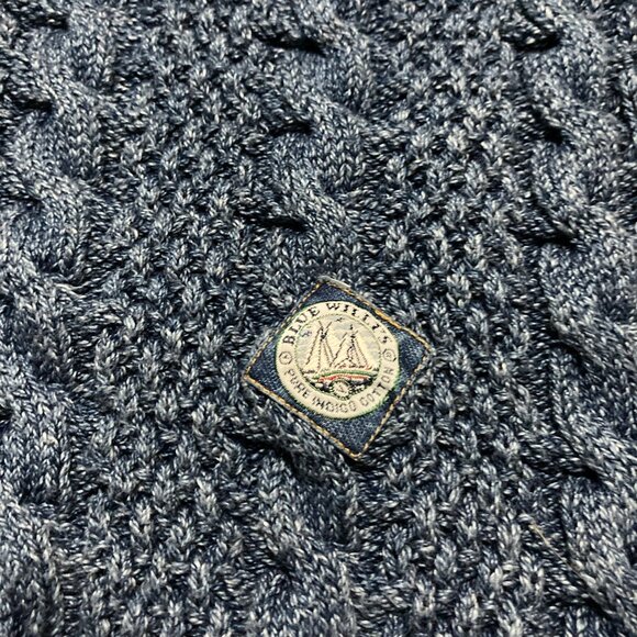 Vtg Blue Willi's Sweater Men's Medium Grandpa 90s Cable Fisherman Denim Indigo - Picture 3 of 11